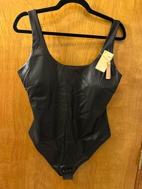 NWT Black Shapellx Faux Leather Bodysuit- XXL